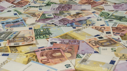 Fototapeta premium money background, euro bills seen from side angle