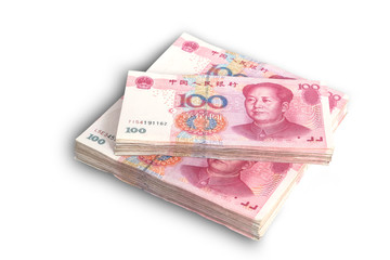 Yuan banknotes from China's currency, Chinese banknotes isolated