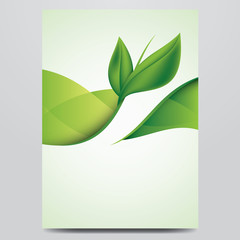 Vector eco flyer, poster, brochure, magazine cover template. Modern green leaf, environment design.