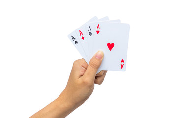 Fototapeta premium Playing cards in hand isolated on white background