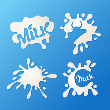Vector milk blot icons, logo and design elements set. Abstract m
