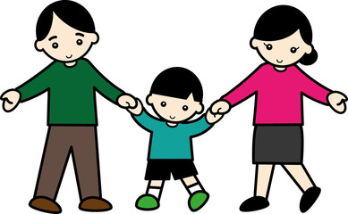 手を繋ぐ三人家族