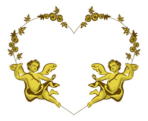 Fototapeta premium Heart shaped Valentine frame with Cupids