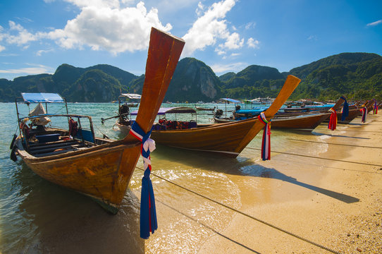 Long tail boats on Phi Phi Islands, Thailand