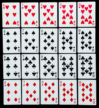 Poker set with isolated cards on black background