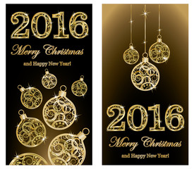 Merry Christmas and Happy New 2016 year banners, vector illustration