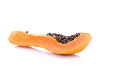slices of sweet papaya on white background