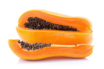 slices of sweet papaya on white background