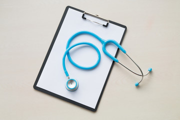 Stethoscope in doctors desk