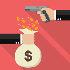 Hand holding a handgun for robbery