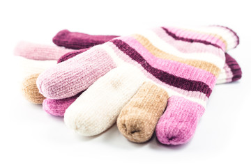 Winter gloves on white background