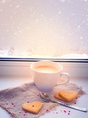 Valentine's Day Morning, coffee and biscuits valentines. Tinted.