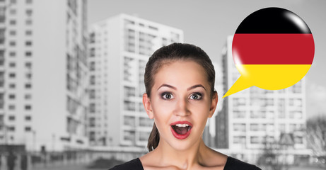  Woman and bubble with country flag