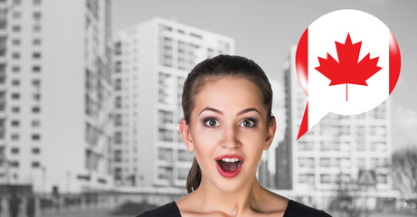  Woman and bubble with country flag