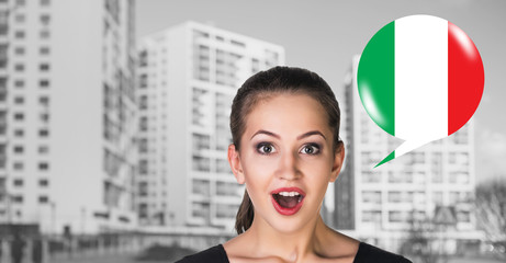  Woman and bubble with country flag