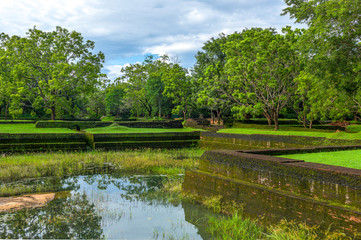 Fototapeta premium Sri Lanka, Sigirija, meadows,and verdant moss at the entrance of the Lion Rock archaeological site