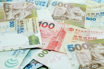 Fototapeta na wymiar Dollars Hong Kong, Hong Kong Money, Hong Kong Bank Note / Varieties of Hong Kong Dollars Bank Note