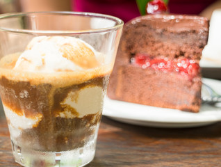 Affogato espresso and black forest cake