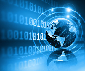 Best Internet Concept of global business. Globe, glowing lines on technological background. Electronics, Wi-Fi, rays, symbols Internet, television, mobile and satellite communications