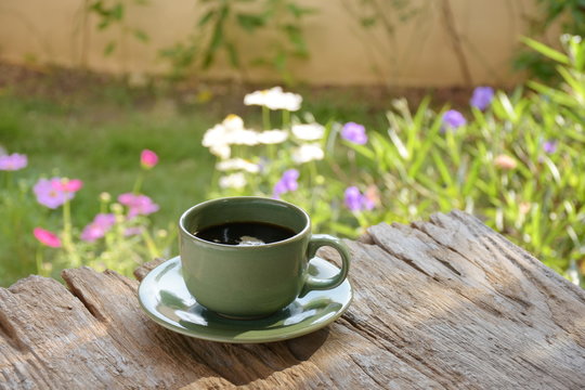 Afternoon coffee by the garden.