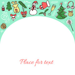 Fototapeta na wymiar Winter hand drawn banner in sweet color with doodle elements and place for text