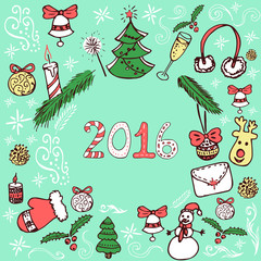 Holidays hand drawn card in sweet color with doodle elements