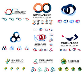 Set of company logotype branding designs, swirl infinity loop concept icons isolated on white