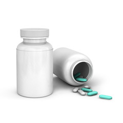 Template of two white bottle with pills