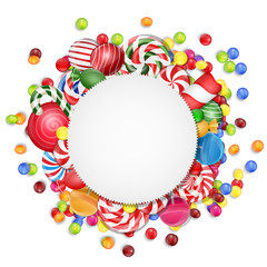 Sweets background with frame candies