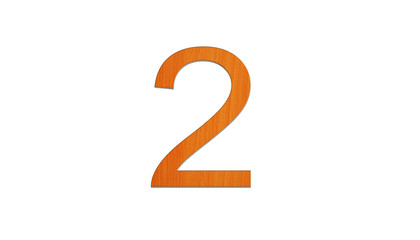 Number two wooden texture on the isolate and white background