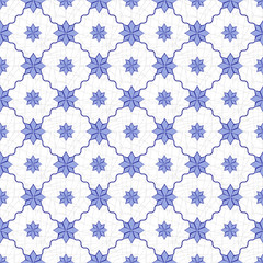 Seamless background image of vintage blue star shape flower pattern.
