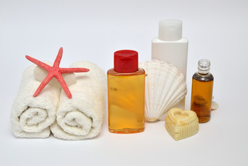 Bottles of lady body cosmetics