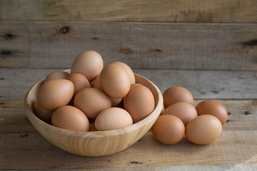 eggs in wooden bowls