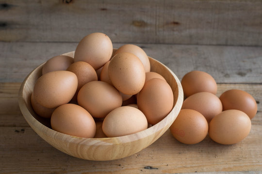 eggs in wooden bowls