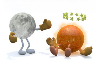 Fototapeta premium sun and moon with arms, legs and boxing gloves