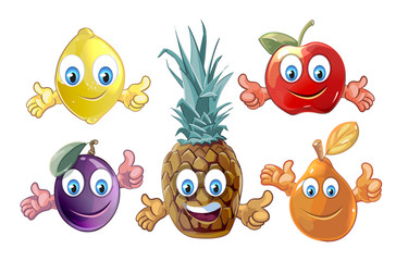 Funny cartoon fruits icons