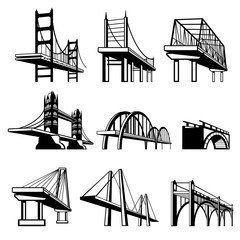Bridges in perspective vector icons set