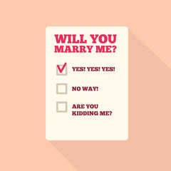 Flat Style Icon with Long Shadow. Text - Will you marry me.