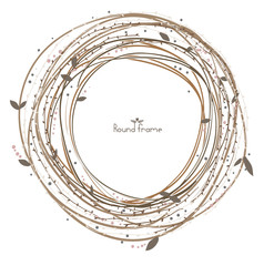 Beautiful round floral frame. Frame with flowers and leaves. Col