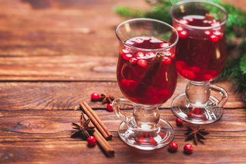 Mulled wine with cranberries. Winter drink