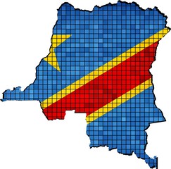Obraz premium Democratic Republic of the Congo map with flag inside, Outline map of Democratic Republic of Congo with flag, Congo map grunge mosaic, Map of Congo map in mosaic, Abstract grunge mosaic vector 
