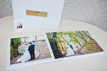 Luxury white leather wedding photo album and photo book