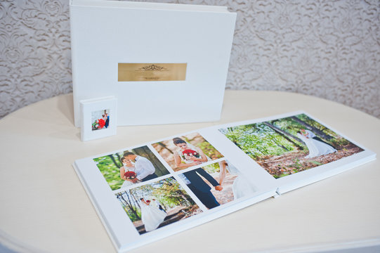 Luxury white leather wedding photo album and photo book