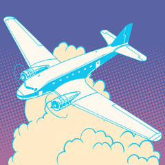 Naklejka premium Airplane in the clouds vintage retro travel flights