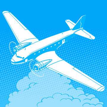 Airplane in the clouds vintage retro travel flights