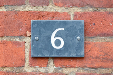 House number 6 sign
