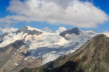 Mountain summit Großvenediger and glacier in the Hohe Tauern Alps, Austria