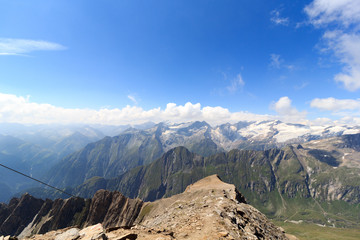 Mountain glacier panorama with Dreiherrnspitze in the Hohe Tauern Alps, Austria