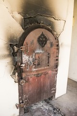 Ancient crematory red door in public temple of Thailand - Crematorium
