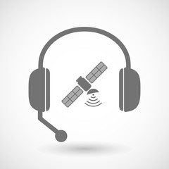 Remote assistance headset icon with  a satellite